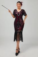 Load image into Gallery viewer, Sparkly Dark Green Bodycon Fringed Short 1920s Dress with Sleeves