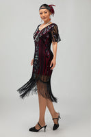 Load image into Gallery viewer, Sparkly Dark Green Bodycon Fringed Short 1920s Dress with Sleeves