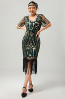 Load image into Gallery viewer, Sparkly Apricot Short Sleeves Sequins 1920s Dress with Fringes