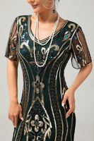 Load image into Gallery viewer, Sparkly Dark Green Bodycon Fringed Short 1920s Dress with Sleeves