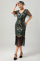 Load image into Gallery viewer, Sparkly Apricot Short Sleeves Sequins 1920s Dress with Fringes