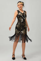 Load image into Gallery viewer, Sparkly Green Golden Bodycon Fringed Short 1920s Dress with Sequins