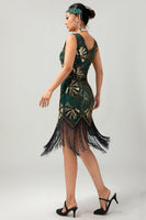 Load image into Gallery viewer, Sparkly Green Golden Bodycon Fringed Short 1920s Dress with Sequins