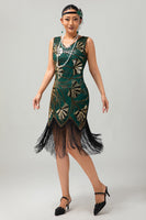 Load image into Gallery viewer, Sparkly Green Golden Bodycon Fringed Short 1920s Dress with Sequins