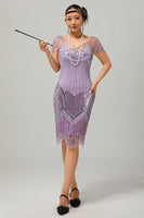 Load image into Gallery viewer, Sparkly Purple Sequins Bodycon Flapper Dress with Beading
