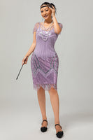 Load image into Gallery viewer, Sparkly Purple Sequins Bodycon Flapper Dress with Beading