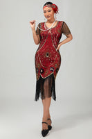 Load image into Gallery viewer, Sparkly Black Silver Short Sleeves Sequins Flapper Dress with Fringes