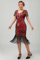 Load image into Gallery viewer, Sparkly Black Golden Scoop Neck Sequins Flapper Dress with Fringes