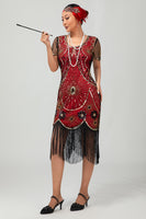 Load image into Gallery viewer, Sparkly Black Silver Short Sleeves Sequins Flapper Dress with Fringes