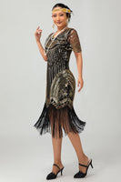 Load image into Gallery viewer, Sparkly Black Silver Fringed Bodycon Flapper Dress with Sleeves