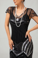 Load image into Gallery viewer, Sparkly Black Silver Bodycon Sequins Flapper Dress with Beading