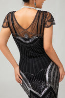Load image into Gallery viewer, Sparkly Black Silver Bodycon Sequins Flapper Dress with Beading