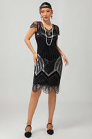 Load image into Gallery viewer, Sparkly Black Silver Bodycon Sequins Flapper Dress with Beading