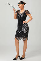 Load image into Gallery viewer, Sparkly Black Silver Bodycon Sequins Flapper Dress with Beading