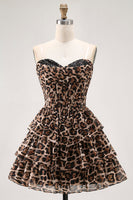 Load image into Gallery viewer, Brown Sweetheart Leopard Tiered Short Corset Prom Dress