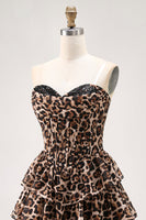 Load image into Gallery viewer, Brown Leopard Sweetheart Short Tiered Corset Prom Dress