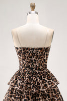 Load image into Gallery viewer, Brown Leopard Sweetheart Short Tiered Corset Prom Dress