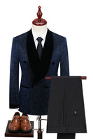 Load image into Gallery viewer, Sparkly 2 Piece Navy Shawl Lapel Prom Men's Suits