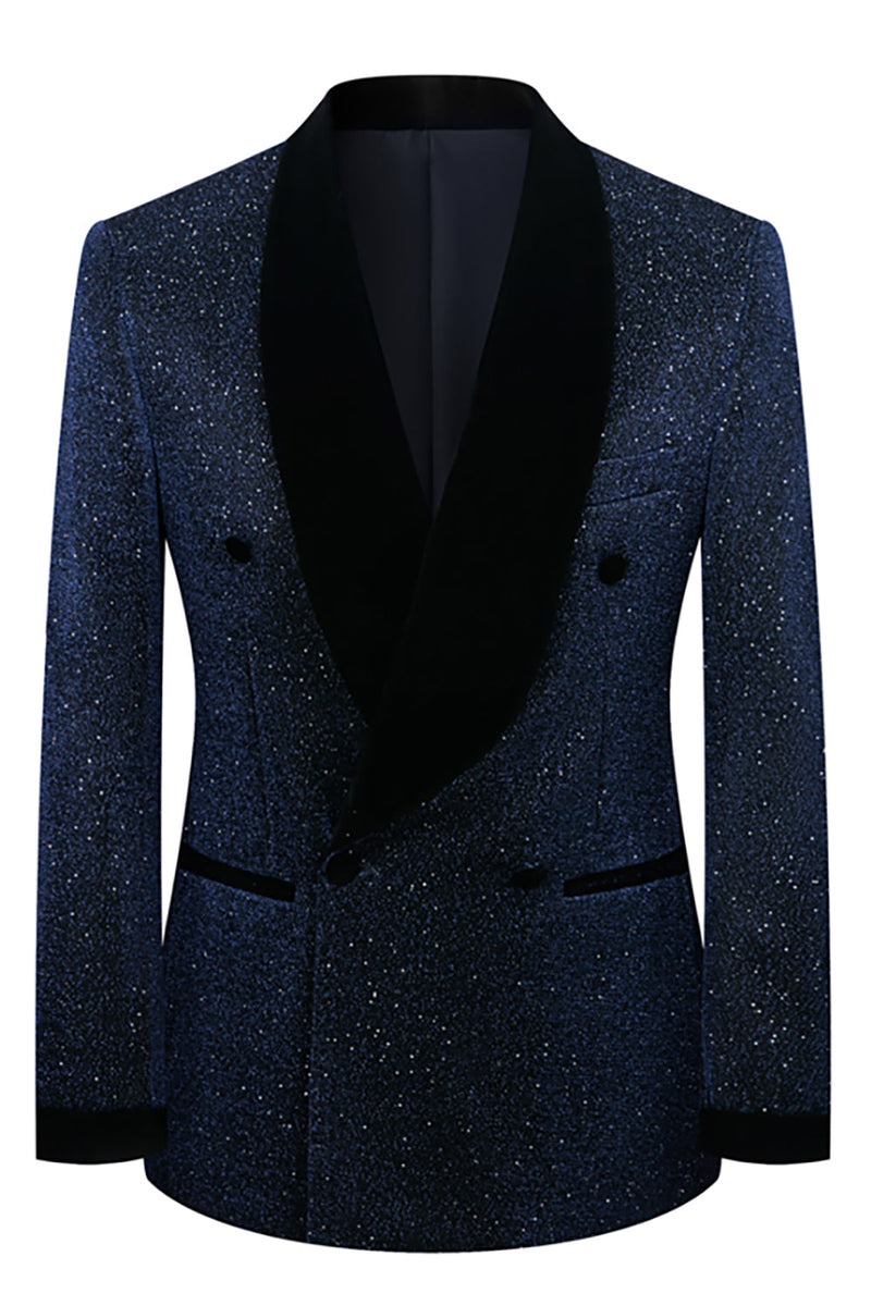 Load image into Gallery viewer, Sparkly 2 Piece Navy Shawl Lapel Prom Men's Suits