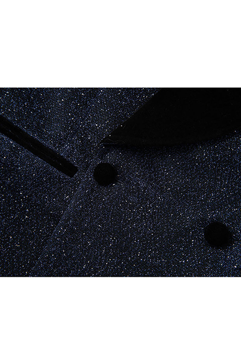 Load image into Gallery viewer, Sparkly 2 Piece Navy Shawl Lapel Prom Men's Suits