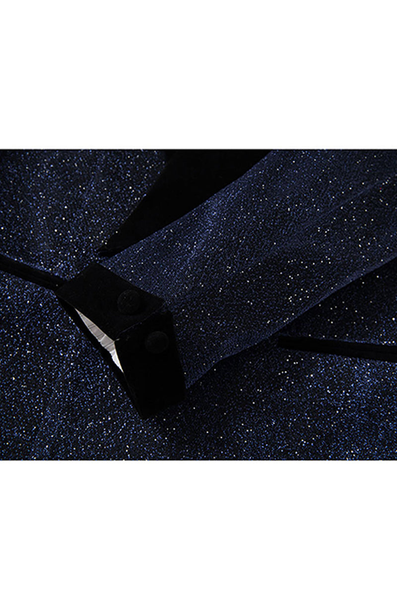 Load image into Gallery viewer, Sparkly 2 Piece Navy Shawl Lapel Prom Men's Suits