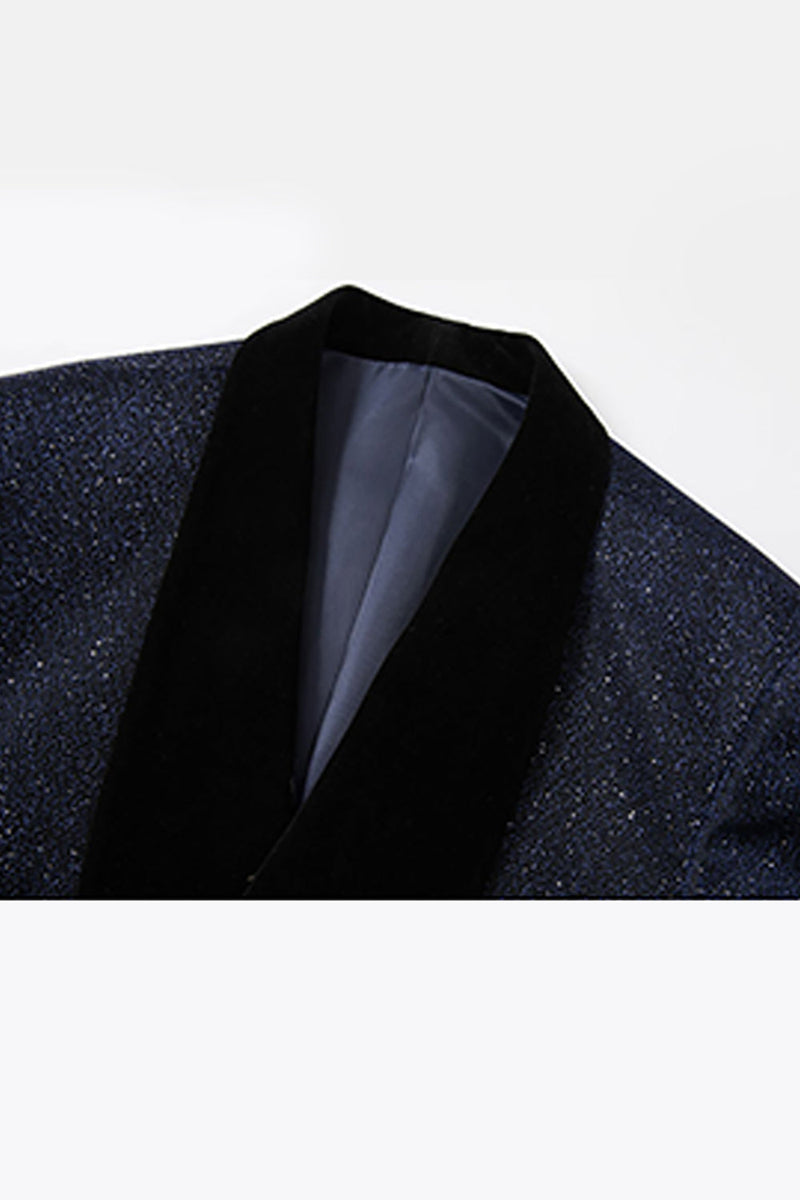 Load image into Gallery viewer, Sparkly 2 Piece Navy Shawl Lapel Prom Men's Suits