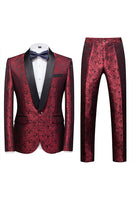 Load image into Gallery viewer, 2 Piece Jacquard Blue Shawl Lapel Prom Men's Suits