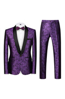 Load image into Gallery viewer, 2 Piece Jacquard Blue Shawl Lapel Prom Men's Suits