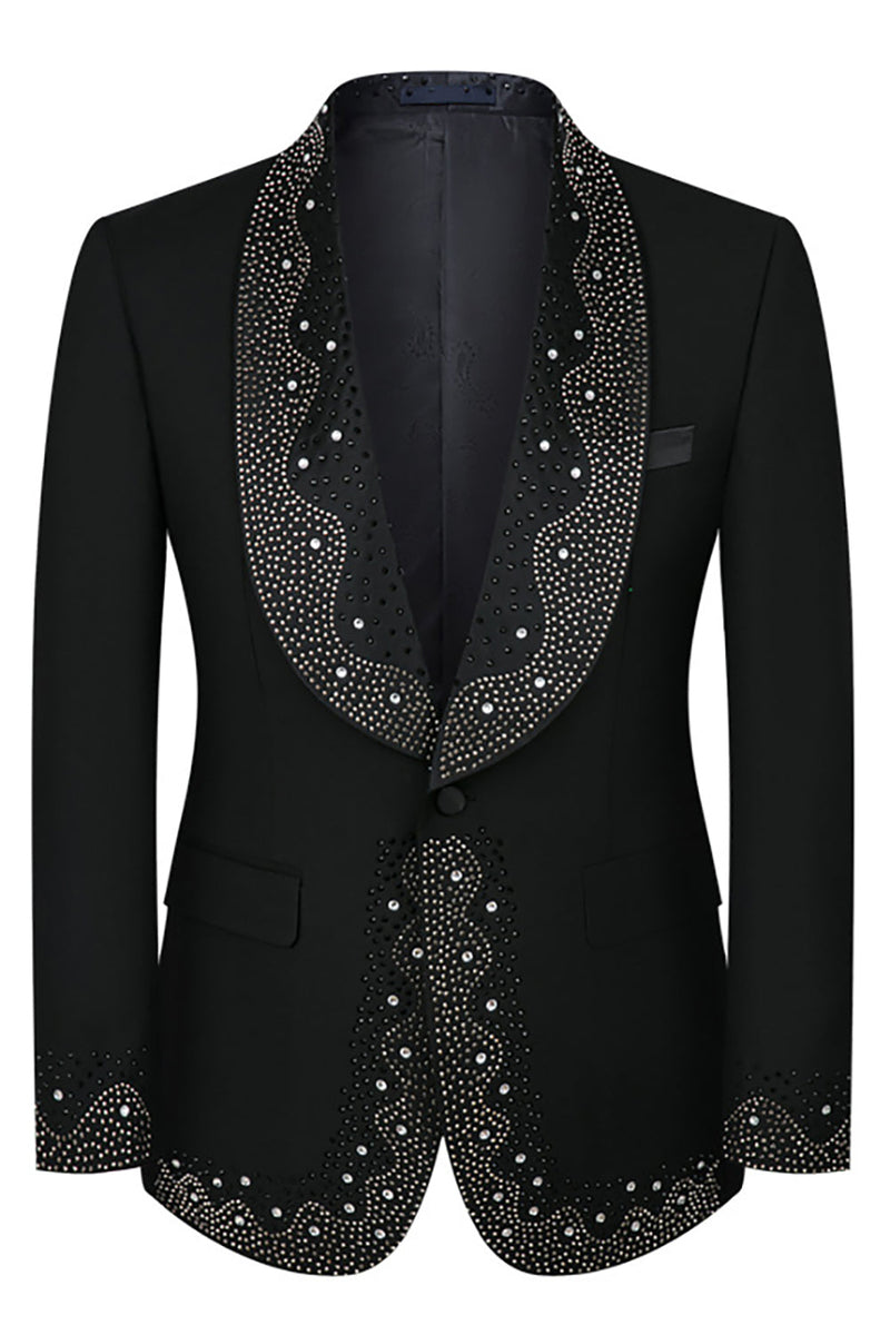 Load image into Gallery viewer, Sparkly Black 3 Piece Prom Men's Suits with Rhinestones