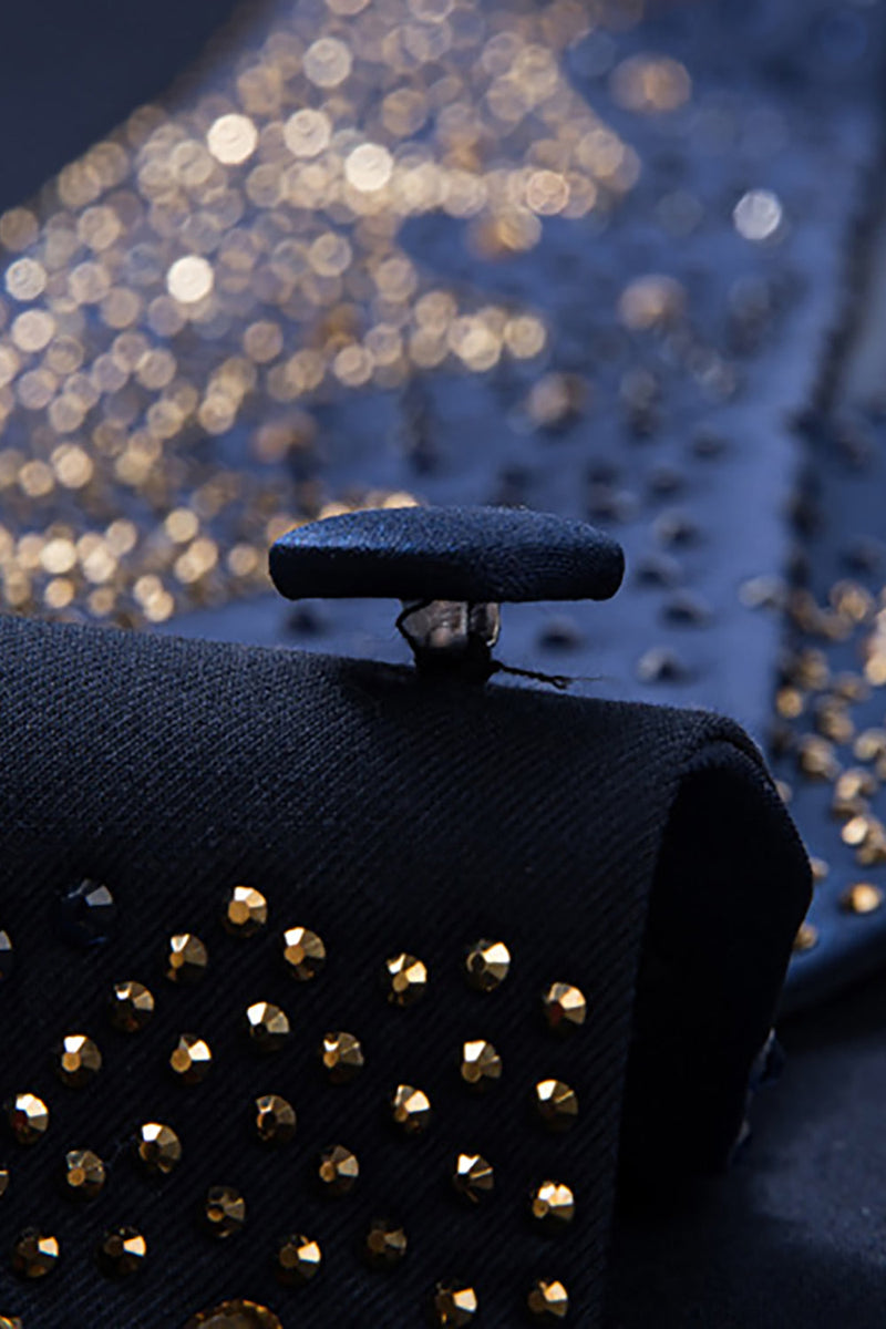 Load image into Gallery viewer, Sparkly Black 3 Piece Prom Men's Suits with Rhinestones