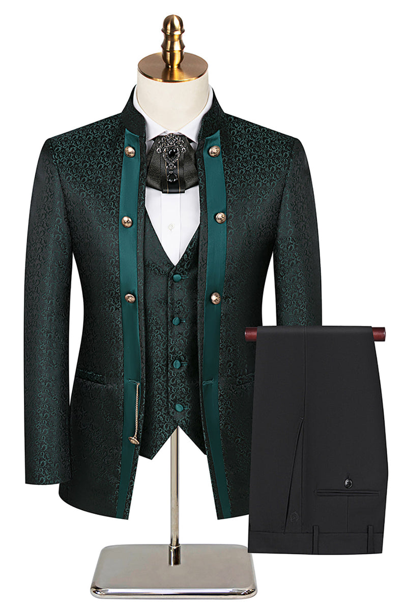 Load image into Gallery viewer, 3 Piece Khaki Jacquard Double Breasted Prom Men's Suits