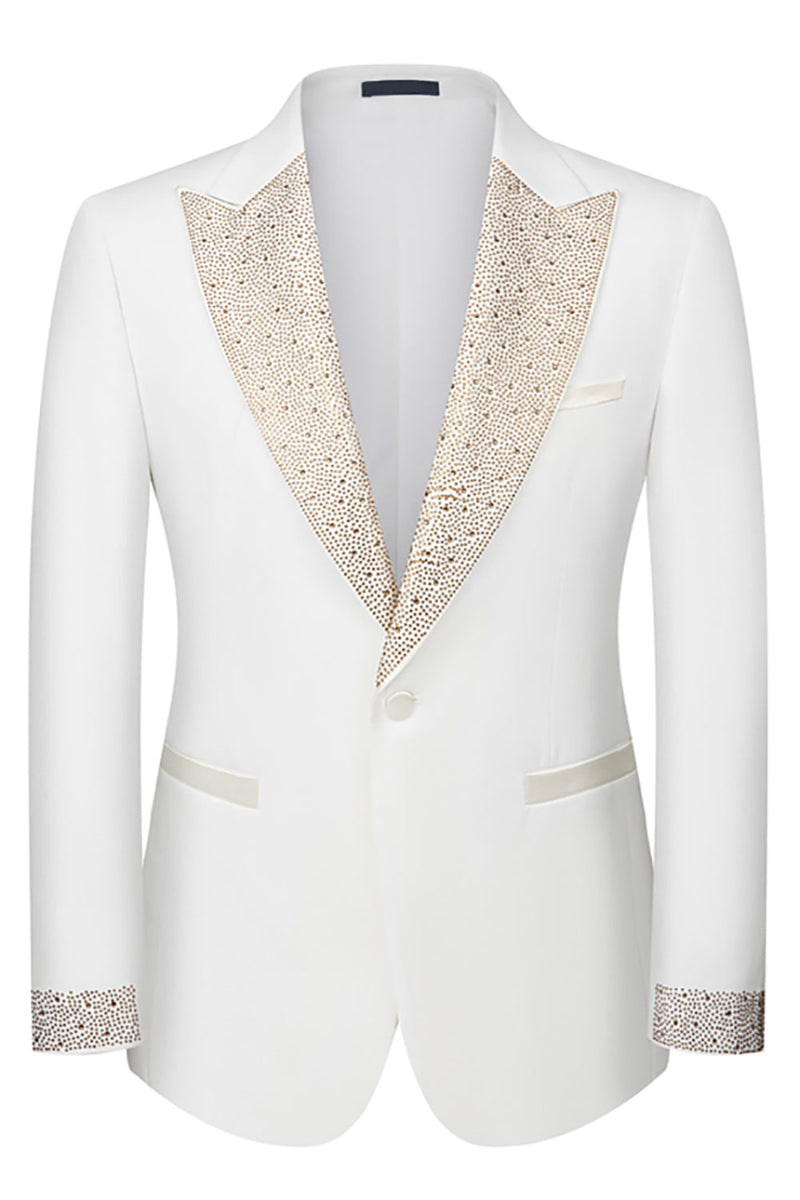 Load image into Gallery viewer, 3 Piece One Button Ivory Prom Men's Suits with Pockets