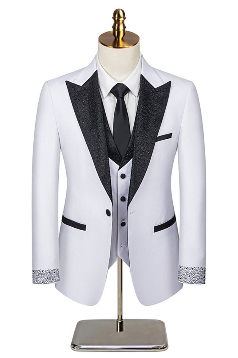 Load image into Gallery viewer, 3 Piece One Button Ivory Prom Men's Suits with Pockets