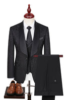 Load image into Gallery viewer, 3 Piece Dark Green Shawl Lapel Jacquard Prom Men's Suits