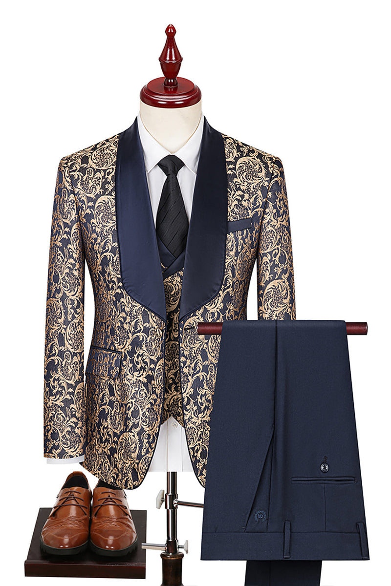 Load image into Gallery viewer, 3 Piece Dark Green Shawl Lapel Jacquard Prom Men's Suits