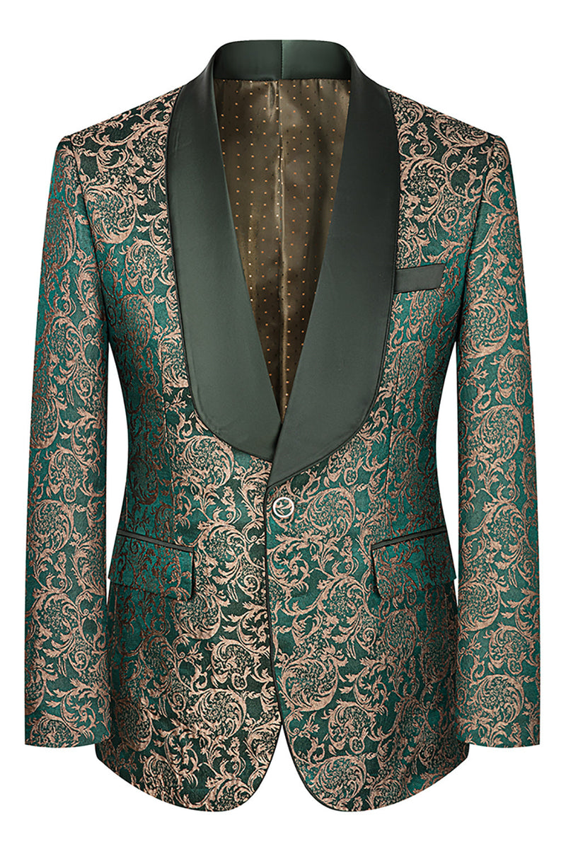 Load image into Gallery viewer, 3 Piece Dark Green Shawl Lapel Jacquard Prom Men's Suits