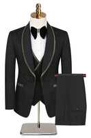 Load image into Gallery viewer, 3 Piece Black Shawl Lapel Jacquard Prom Men's Suits