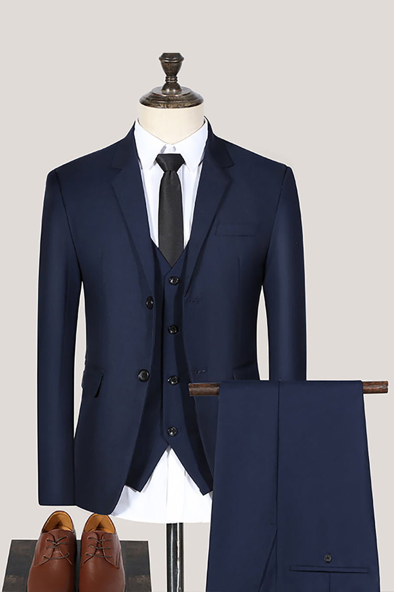 Load image into Gallery viewer, Black 3 Piece Notched Lapel Solid Prom Men's Suits