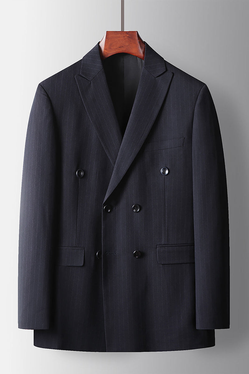 Load image into Gallery viewer, Navy Peak Lapel Striped 2 Piece Prom Men's Suits
