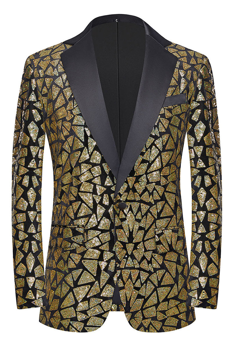 Load image into Gallery viewer, Sparkly Sequins Black Golden 2 Piece Prom Men's Suits