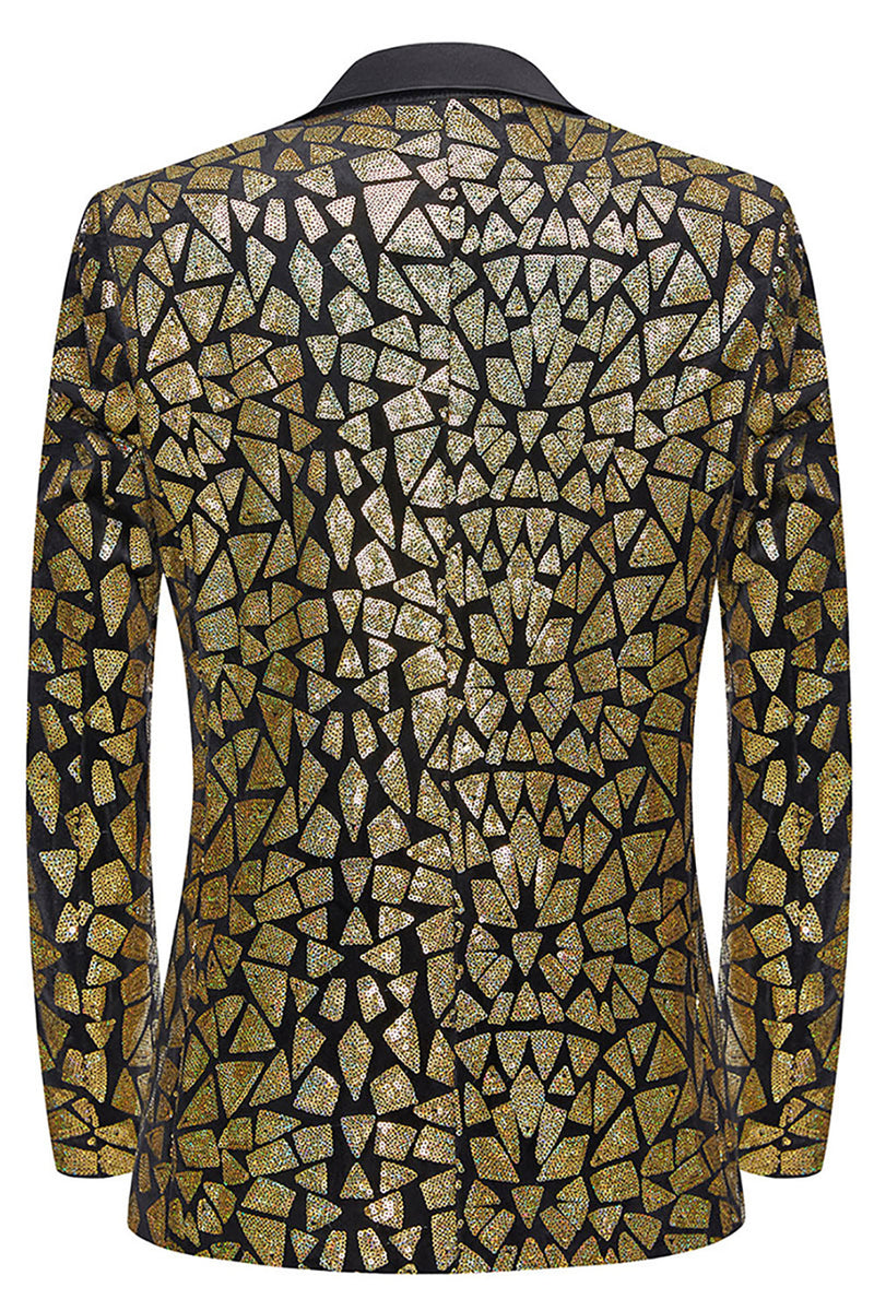 Load image into Gallery viewer, Sparkly Sequins Black Golden 2 Piece Prom Men's Suits