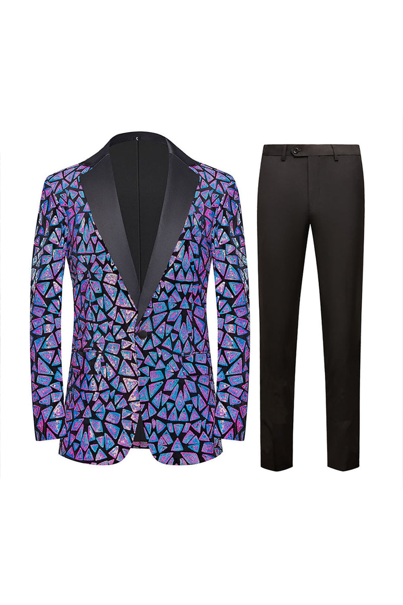 Load image into Gallery viewer, Sparkly Sequins Black Golden 2 Piece Prom Men's Suits