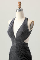Load image into Gallery viewer, Sparkly Black Tight V-Neck Short Prom Dress with Beading
