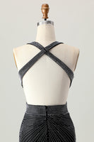 Load image into Gallery viewer, Sparkly Black Tight V-Neck Short Prom Dress with Beading