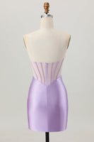 Load image into Gallery viewer, Sparkly Lilac Strapless Short Corset Prom Dress with Beading