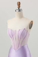 Load image into Gallery viewer, Sparkly Lilac Strapless Short Corset Prom Dress with Beading