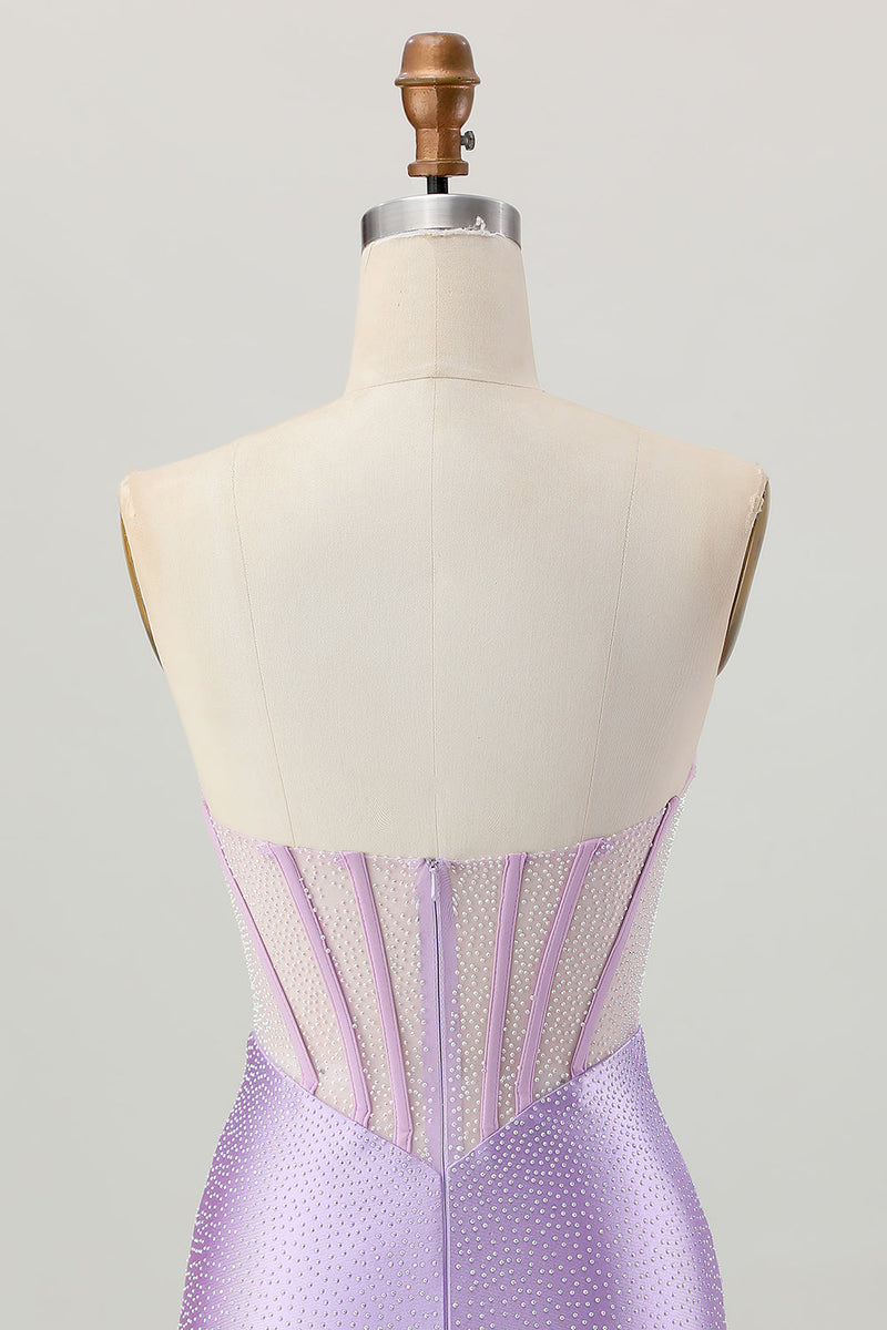 Load image into Gallery viewer, Sparkly Lilac Strapless Short Corset Prom Dress with Beading
