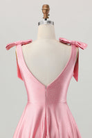 Load image into Gallery viewer, Sparkly Blush Pink Satin A Line Short Beaded Prom Dress with Bow