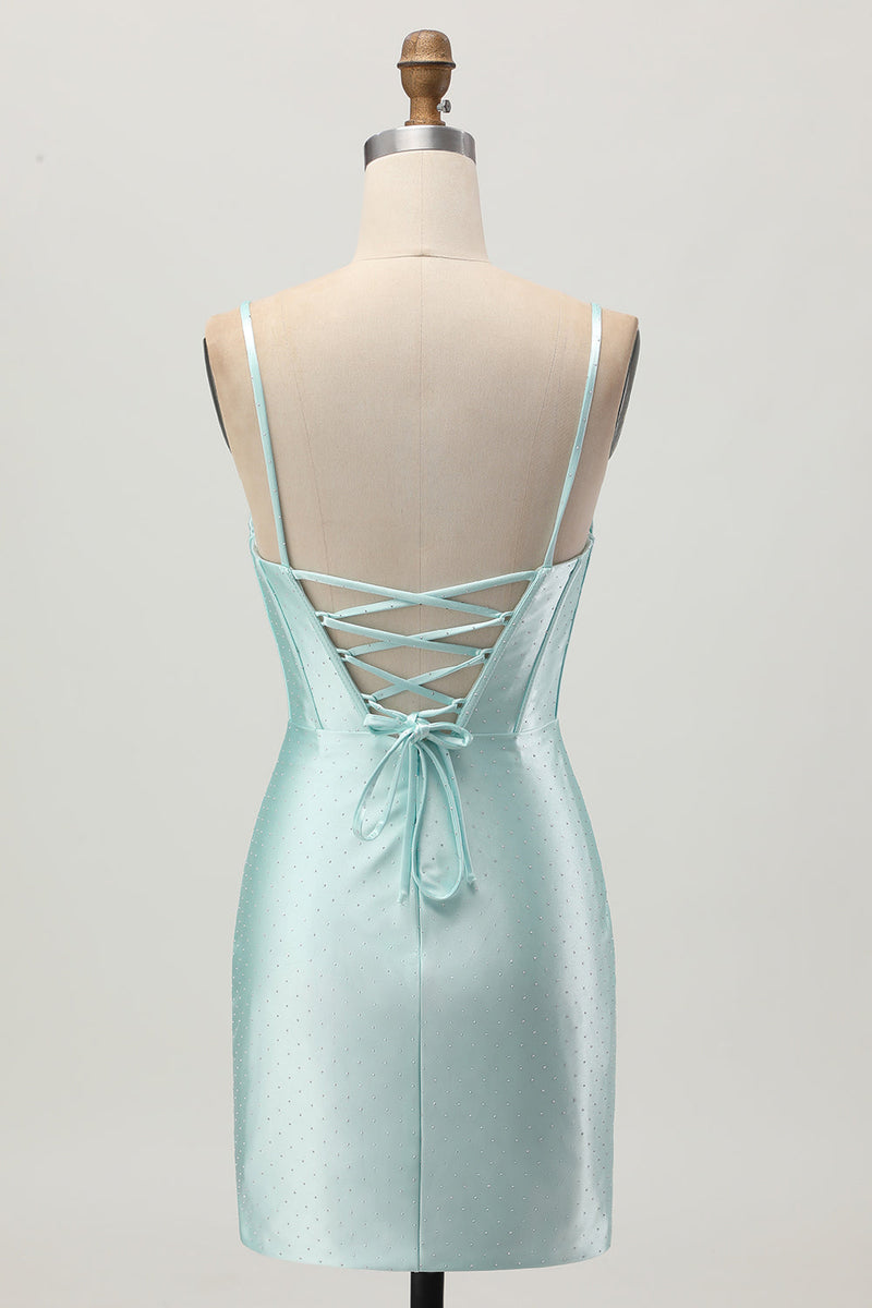 Load image into Gallery viewer, Sparkly Light Green Corset Satin Short Prom Dress with Beading