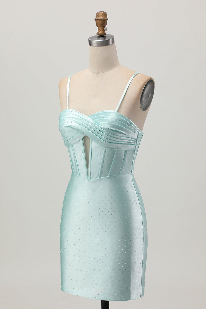Load image into Gallery viewer, Sparkly Light Green Corset Satin Short Prom Dress with Beading